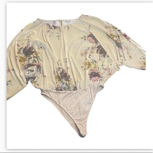 Intimately Free People Velvet Slouchy Babe Bodysuit Beige Floral Stretch Large - Picture 7 of 10